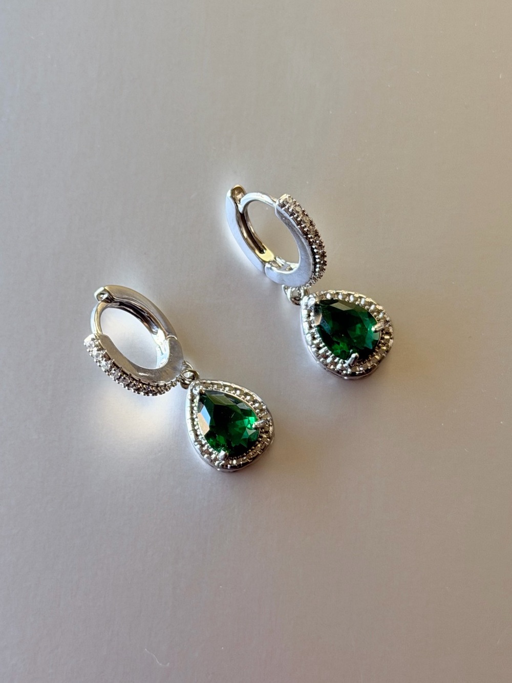 Cubic Zirconia Teardrop Huggie Earrings